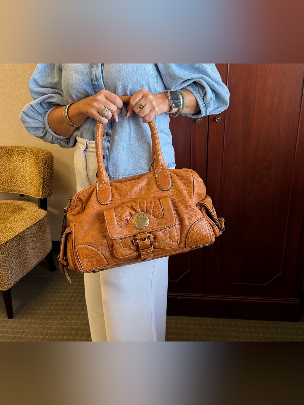 MARC BY MARC JACOBS Aline Cognac Brown Leather Satchel - Picture 16 of 16
